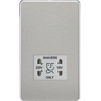Knightsbridge 2-Gang Dual Voltage Shaver Socket 115 V / 230V Brushed Chrome with Colour-Matched Inserts (485VF)