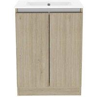 Newland Double Door Floor Standing Vanity Unit with Basin Effect Natural Oak 600mm x 450mm x 840mm (486RN)