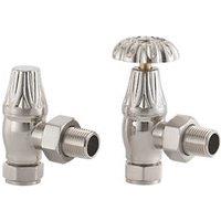 Arroll UK-10 15mm x 1/2" Brushed Nickel Angled & L/S Traditional Manual Radiator Valve & Lockshield (4892G)