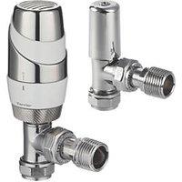 Terrier Decorative 15mm x 1/2" White/Chrome Angled & L/S Modern Thermostatic Radiator Valve & Lockshield (4899G)