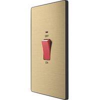 British General Evolve 45A 2-Gang 2-Pole Cooker Switch Satin Brass with LED with Black Inserts (489PY)