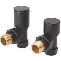 Flomasta 15mm x 1/2" Black Angled Modern Manual Radiator Valve & Lockshield 2 Pack (492FW)