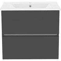 Newland Double Drawer Wall-Mounted Vanity Unit with Basin Matt Midnight Mist 600mm x 450mm x 540mm (492RN)