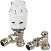 Danfoss RAS-C 15mm x 1/2" White/Nickel-Plated Angled & L/S Traditional Thermostatic Radiator Valve & Lockshield (49331)