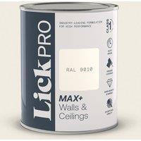 LickPro Max+ 1Ltr White RAL 9010 Matt Emulsion Paint (496TM)