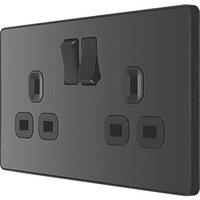 British General Evolve 13A 2-Gang SP Switched Socket Black Chrome with Black Inserts (499RF)
