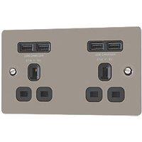 LAP 13A 2-Gang Unswitched Socket + 4.2A 10.5W 4-Outlet Type A USB Charger Black Nickel with Black Inserts (5015T)
