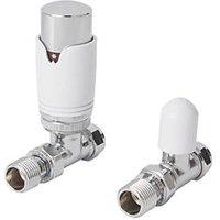 Flomasta 1/2" x 15mm White/Chrome Straight & L/S Modern Thermostatic Radiator Valve & Lockshield (503FW)