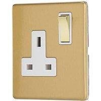 Contactum Lyric 13A 1-Gang DP Switched Socket Outlet Brushed Brass with White Inserts (504RP)