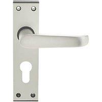 Union Ambassador Lever on Backplate Euro Lock Door Handle Pair Satin Aluminium (5078P)