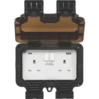 Knightsbridge IP66 13A 2-Gang SP Weatherproof Outdoor Switched Socket with USB (508YA)