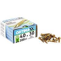 Optimaxx PZ Countersunk Wood Screws 4mm x 30mm 200 Pack (509TY)