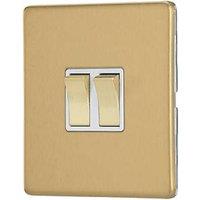 Contactum Lyric 10AX 2-Gang 2-Way Light Switch Brushed Brass with White Inserts (514RP)