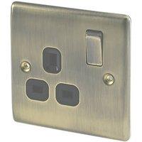 British General Nexus Metal 13A 1-Gang DP Switched Plug Socket Antique Brass with Black Inserts (51551)