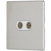 Contactum Lyric 2-Gang Female Coaxial TV Socket Brushed Steel with White Inserts (515RP)