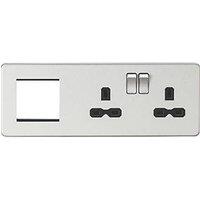 Knightsbridge 13A 2-Gang DP Combination Plate Brushed Chrome with Black Inserts (515VF)