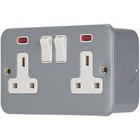 Contactum 13A 2-Gang DP Switched Metal Clad Socket with Neon with White Inserts (519RP)