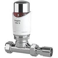 Drayton TRV4 15mm x 1/2" White/Chrome Straight Thermostatic Radiator Valve & Lockshield (520RG)
