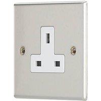 Contactum iConic 13A 1-Gang Unswitched Socket Brushed Steel with White Inserts (523RP)