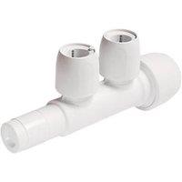 Hep2O Plastic Push-Fit Reducing 2 Port Closed Spigot Manifold 22mm x 15mm (5243F)