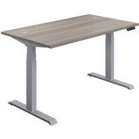 TC Group Economy Back To Back Powered Rectangular Sit Stand Desk Grey Oak/Silver 1600mm x 0.62-1.28m (524TT)