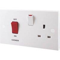 British General 900 Series 45A 2-Gang DP Cooker Switch & 13A DP Switched Socket White with Neon (52668)