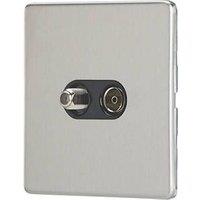 Contactum Lyric 2-Gang Coaxial TV & F-Type Satellite Socket Brushed Steel with Black Inserts (530RR)
