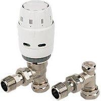 Danfoss RAS-C 10mm x 1/2" White/Nickel-Plated Angled & L/S Traditional Thermostatic Radiator Valve & Lockshield (53183)