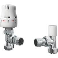 ETAL Danva 15mm x 1/2" White / Chrome Angled Modern Thermostatic Radiator Valve & Lockshield (534VN)