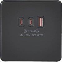 Knightsbridge 5A 63W 3-Outlet Type A & C USB Socket Matt Black with Black Inserts (537PY)