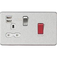 Knightsbridge 45A 1-Gang DP Cooker Switch & 13A DP Switched Socket + 2.4A 12W 2-Outlet Type A USB Charger Brushed Chrome with White Inserts (540TY)