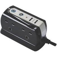 Masterplug 13A 4-Gang Unswitched Surge-Protected Extension Lead + 2.1A 2-Outlet Type A USB Charger Gloss Black 1m (5427G)