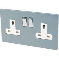 Varilight 13AX 2-Gang DP Switched Plug Socket Sky Blue with White Inserts (5432F)