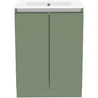 Newland Double Door Floor Standing Vanity Unit with Basin Matt Sage Green 600mm x 450mm x 840mm (543RN)