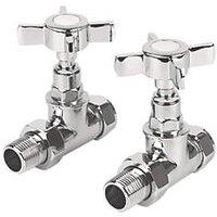 Towelrads 15mm x 1/2" Chrome Straight Traditional Manual Radiator Valve & Lockshield 2 Pack (544RY)