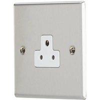 Contactum iConic 2A 1-Gang Unswitched Round Pin Socket Brushed Steel with White Inserts (545RP)