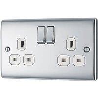 British General Nexus Metal 13A 2-Gang DP Switched Plug Socket Polished Chrome with White Inserts (547FT)