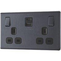 LAP 13A 2-Gang SP Switched Socket + 3A 45W 2-Outlet Type A & C USB Charger Slate Grey with Black Inserts (548PN)