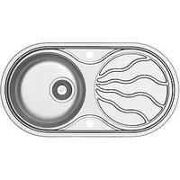 Swirl Twig Round 1 Bowl Stainless Steel Reversible Inset Sink & Drainer Grey 850mm x 450mm (549RG)