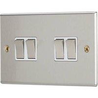 Contactum iConic 10AX 4-Gang 2-Way Light Switch Brushed Steel with White Inserts (550RP)