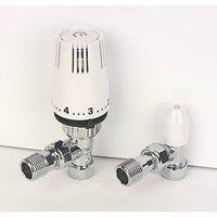 Myson PLUSPAK15AC 15mm x 1/2" Chrome/White Angled Standard Thermostatic Radiator Valve & Lockshield (552PX)