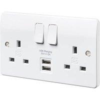 MK Logic Plus 13A 2-Gang DP Switched Socket + 2A 10.5W 2-Outlet Type A USB Charger White (5541X)