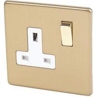 Varilight 13AX 1-Gang DP Switched Plug Socket Brushed Brass with White Inserts (5544H)
