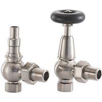 Arroll UK-20 15mm x 1/2" Brushed Nickel Angled & L/S Traditional Manual Radiator Valve & Lockshield (5597G)