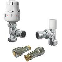 ETAL Shut-off 15mm x 1/2" White / Chrome Angled Modern Thermostatic Radiator Valve & Lockshield (562VN)