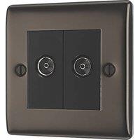 British General Nexus Metal 2-Gang Coaxial TV / FM Socket Black Nickel (562XG)
