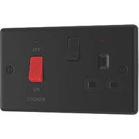 LAP 45A 2-Gang 2-Pole Cooker Switch & 13A DP Switched Socket Matt Black with LED with Black Inserts (563PN)