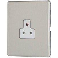 Contactum Lyric 2A 1-Gang Unswitched Round Pin Socket Brushed Steel with White Inserts (567RP)