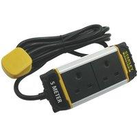 Stanley 13A 2-Gang Unswitched Power Strip With Belt Clip Black 5m (567VA)