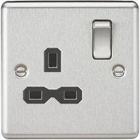 Knightsbridge 13A 1-Gang DP Switched Single Socket Brushed Chrome with Black Inserts (568TX)
